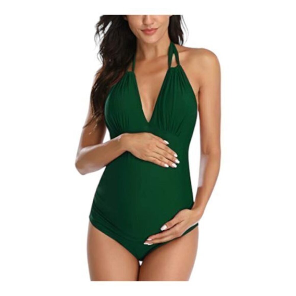 Maternity Pregnancy Pregnant Swimsuit Halter Top Green Size Large NWT #2279